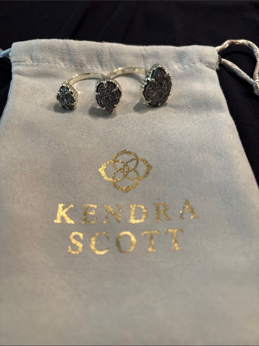 Kendra Scott Gold-Trim Gray Druzy Trio Ring Set - Picture 4 of 5